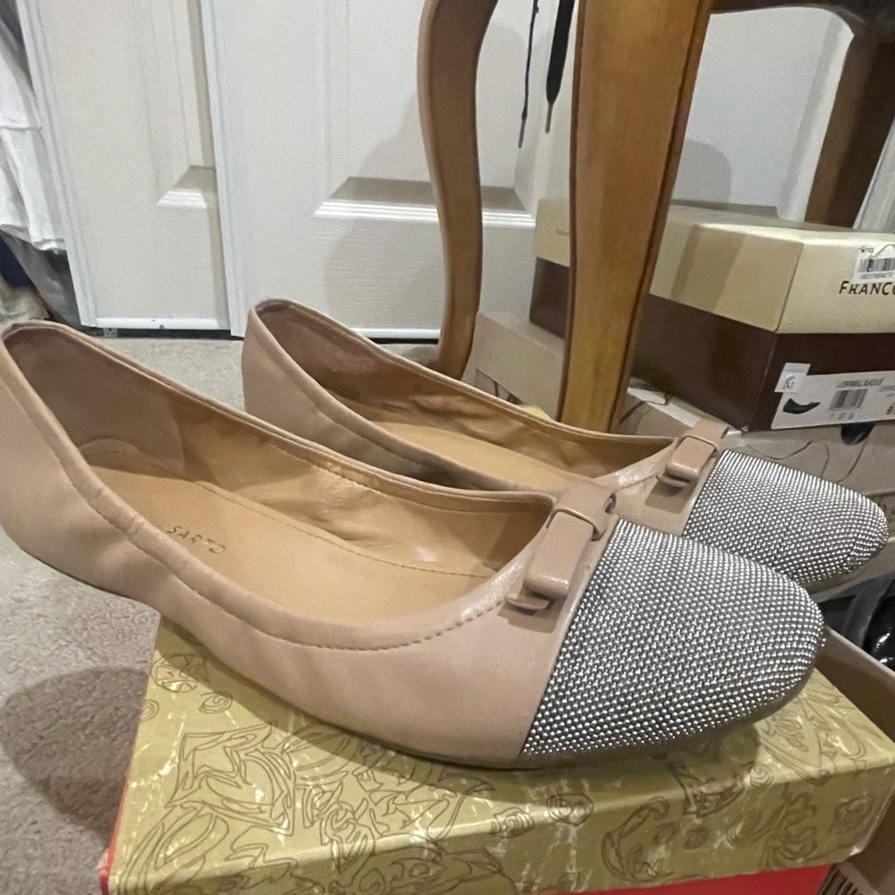 Franco Sarto 9.5 Leather Ballet Flats Champagne